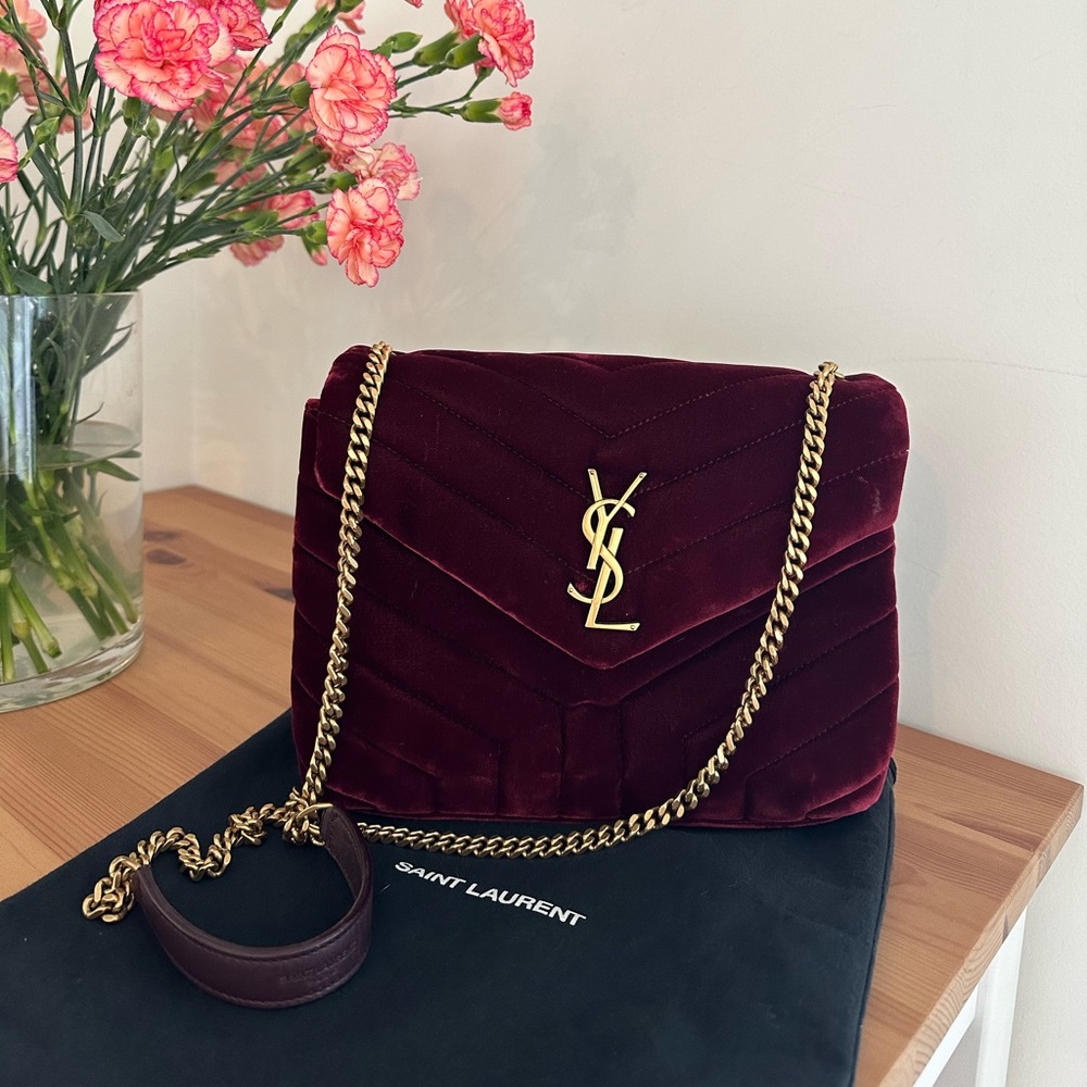 YSL crossbody bag in burgundy velvet